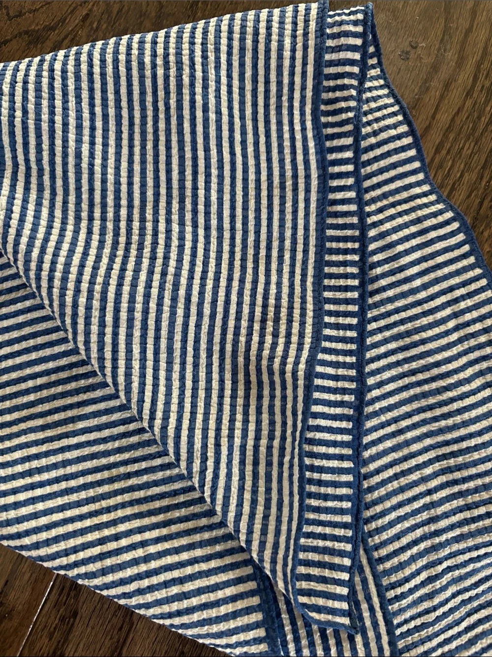 Vintage Talbots silk scarf, medium blue/white stripe, Japan, textured, 17x18”
